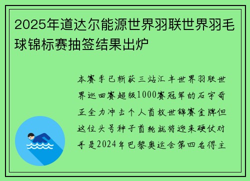 2025年道达尔能源世界羽联世界羽毛球锦标赛抽签结果出炉